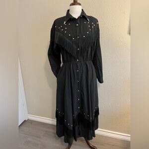 VINTAGE Black Tassle Fringe Western Dress with shiny buttons and ornamentation